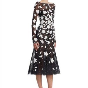 Oscar De La Renta Floral Sequin Midi Sheath Dress